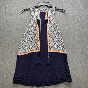 THML Dress Womens Medium Navy Embroidered Sleeveless Tunic Summer Boho Aztec - Picture 1 of 9