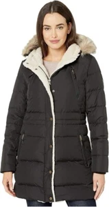Chaqueta Abrigo Lauren Ralph Lauren Sherpa Negra con Capucha para Mujer, Mediana Nueva - Imagen 1 de 6