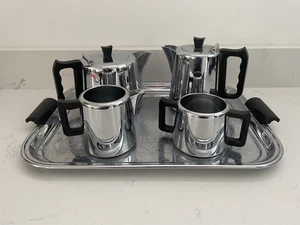 Juego de té y bandeja de cromo cisne vintage años 70 60 utilería - Imagen 1 de 10