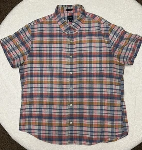 Camisa J Crew Mezcla de Lino Abotonada Para Hombres XL Ajustada A Cuadros Manga Corta Colorida - Imagen 1 de 12
