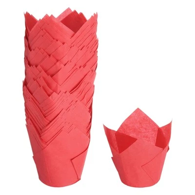 150 Stück Tulpen Backförmchen Cupcake Muffins Liner Papier Wrapper (3,1"x2" Rot) - Bild 1 von 4