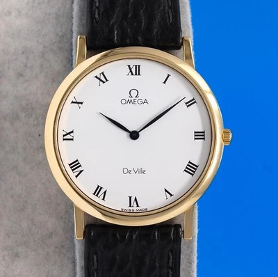 Reloj Omega DeVille para hombre de oro macizo de 18 quilates con correa - esfera romana blanca Foto 1 de 4