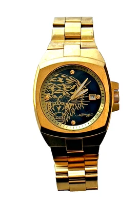 Reloj Ed Hardy Hombre Tono Dorado Tigre, Pulsera Acero Inoxidable, Acentos Cristal Foto 1 de 4