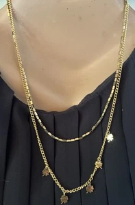 Stainless Steel Delicate Double Strand Four leaf Clover Necklace 14” (a2) - Picture 1 of 3