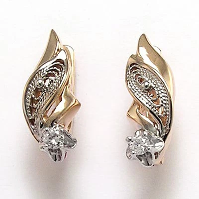 Pendientes de diamantes estilo europeo de oro blanco y rosa macizo de 18 k #E950 Foto 1 de 4