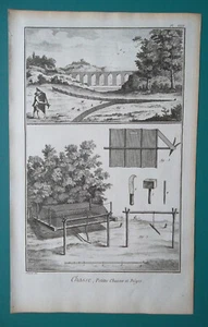 HUNTING PARTRIDGES w/ Funnel Net & Decoy Cow - 1763 Diderot Print - Picture 1 of 1