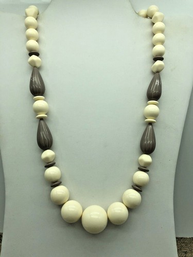 OFF WHITE "Fantastica Collana Perline Graduate Off Perline Bianche e Grigie Vite Con Fibbia 26"