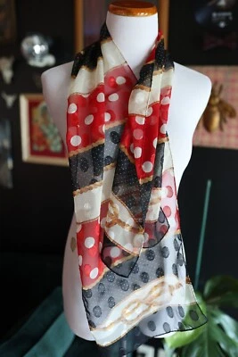 Vintage Nautical Liz Claiborne scarf blue silk &  White, Lg Polka Dots - Image 1 of 4