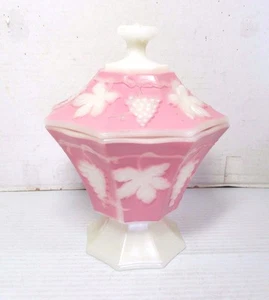 Vintage Fenton ?? Trauben & Kabel rosa & weiß zweifarbig bedeckt Glas Bonboniere - Bild 1 von 12
