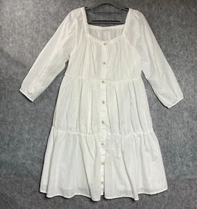 Beach Lunch Lounge Dress Womens Medium White Tiered Button Front Boho Capsule - Picture 1 of 13