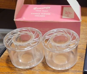 Vintage Clear Plastic Candle Vase Flower Holders -Plastic Seal - Set of 2 - Picture 1 of 4