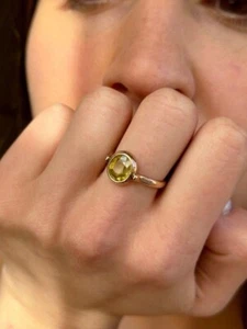 Anillo Citrino Plata de Ley 925, Anillo Minimalista Boho Distintivo, Cuarzo Citrino - Imagen 1 de 3