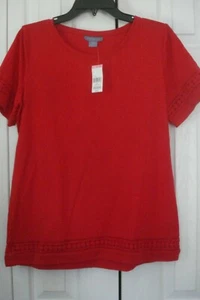 Ladies Knit Top Size Large Laura Scott Crochet Trim Red - Picture 1 of 2