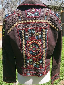 Double D Ranch Mirrors Beaded Embroidered Abenaki Brown Leather Jacket XL EUC - Picture 1 of 14