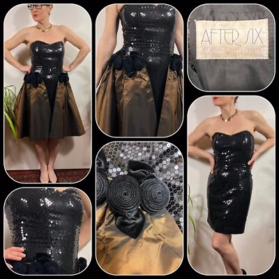 Vintage 1980s After Six Ronald Joyce Black Sequin Party Dress Two In One Size 10 - Image 1 of 4