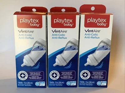 Lot of 3 Playtex Baby VentAire Bottles 9 oz 3+ Mos Medium Flow Anti-Colic/Reflux - Image 1 of 3