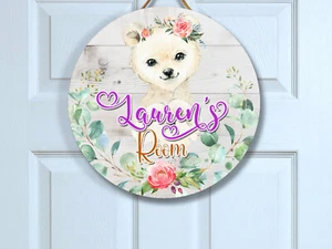Letrero de nombre personalizado para niña habitación guardería decoración puerta oso polar ANM004 - Imagen 1 de 11