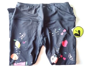Girls 14 Capri Leggings Limeapple New with Tags Black with Colorful Design - Picture 1 of 14