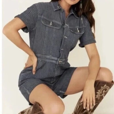 Mono vaquero Lee Union-Alls Denim Mameluco M azul espiga a rayas bohemio Foto 1 de 4