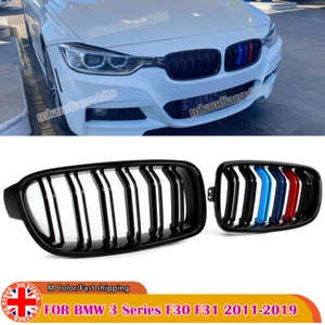 2x M Color Stripes For BMW 3 Series F30 F31 11-19 Kidney Grill Grille Dual Line - Picture 1 of 16