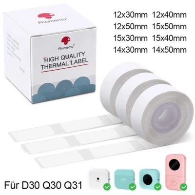 3 Rollen Aufkleber selbstklebende Etiketten für Phomemo D30 Q31 Q30 Drucker DE - Bild 1 von 4