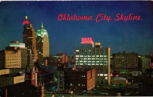 Oklahoma City Oklahoma Skyline OG&E Sign Aerial View Chrome Postcard - Picture 1 of 2