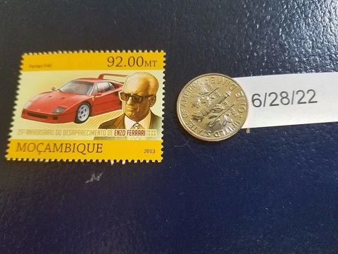 Enzo Ferrari F40 Race Car Driver 2013 Mocambique Perforated Stamp Cover