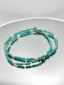 A++ Genuine Turquoise Faceted Round Gemstone Beads Handmade Necklaces 18'' Women - Picture 1 of 4