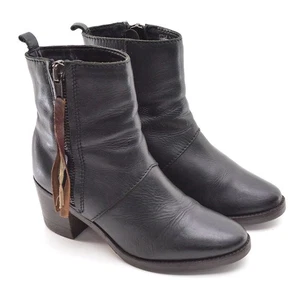 Ladies Fabianelli Pistol Zip Moto Boot 39 / 8.5 Black Leather Chunky Heels Shoes - Picture 1 of 8