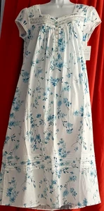 Eileen West weiß/aqua Blumen Flügelärmel 100% Baumwolle Rasen Ballett Nachthemd XL - Bild 1 von 7