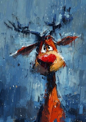 Rudolph the red-nosed reindeer Art  Card 1/1 PaintOholic Signed ONE OF A KIND - Image 1 of 2
