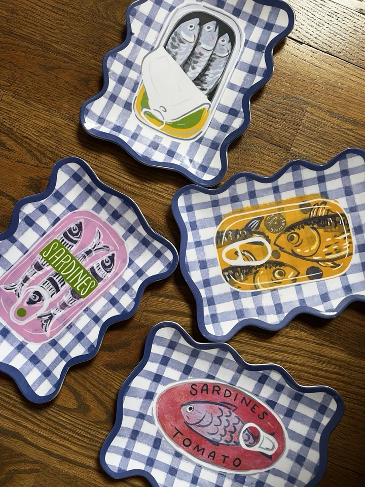 C & C California Sardine Appetizer Salad Plate Set Of 4 Melamine Plates NEW - Image 1 of 1