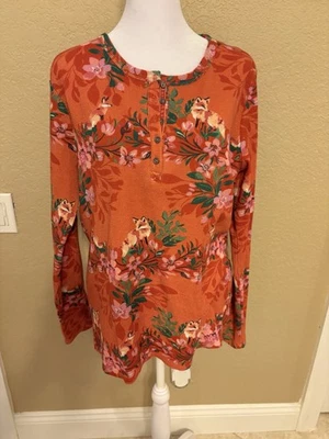 Sundance Waffle Tejido Manga Larga Floral Henley, Mediano, Naranja Multi Foto 1 de 4