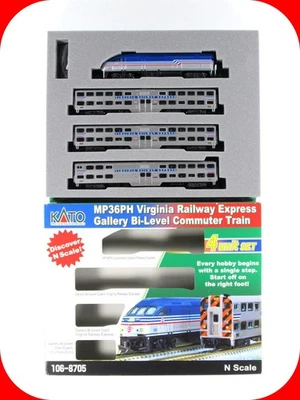 N Scale ***VIRGINIA RAILWAY EXPRESS*** Commuter Train - Kato 106-8705, DCC Ready - Image 1 of 4