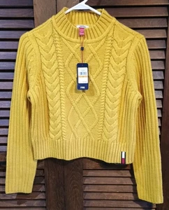 Maglione donna Tommy Jeans oro giallo cropped finto collo nuovo con etichetta taglia S - Foto 1 di 9