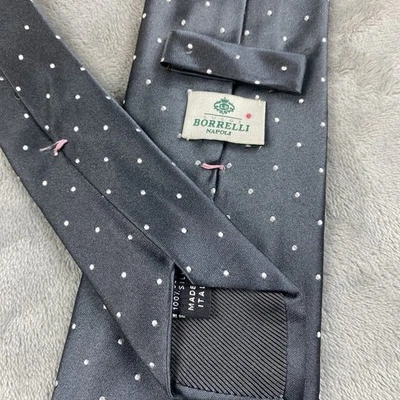 Luigi Borelli Napoli 100% silk Tie made in Italy. Silver Gray With White Dots ￼ - Image 1 of 4