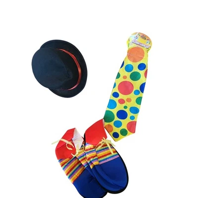 Conjunto de disfraz de payaso con corbata de sombrero y zapatos Foto 1 de 4