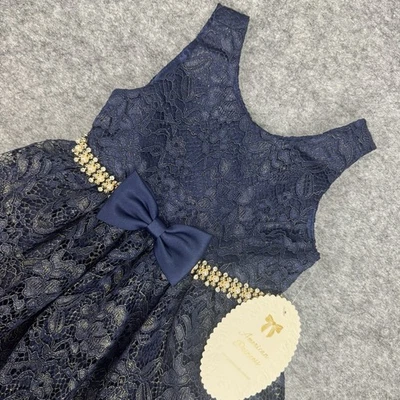 American Princess Girls Sleeveless Lace Dress Marine Blue Size 2T - Image 1 of 4