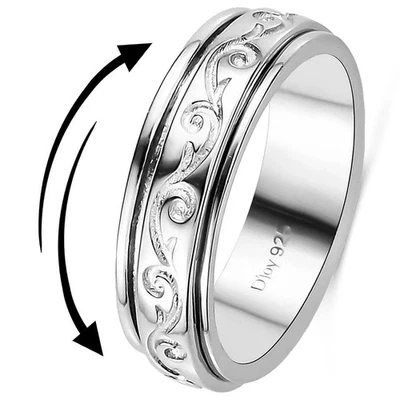 SHOP LC 925 Sterling Silver Spinner Fidget Ring Moon Star Platinum Plated Anx... - Image 1 of 4
