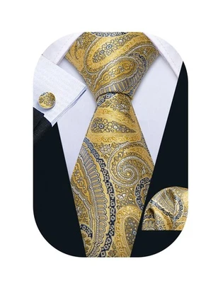 Conjunto de corbata de seda tejida de cachemira para hombre con gemelos cuadrados de bolsillo formal Foto 1 de 4