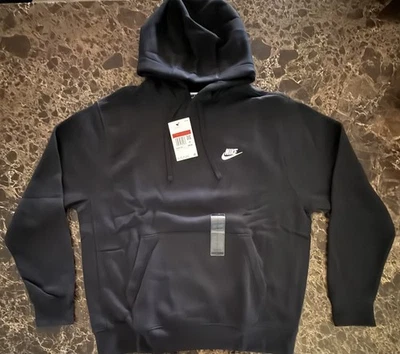 AUTÉNTICO Nike Para Hombre Ropa Deportiva Club Polar Pullover Sudadera con Capucha NEGRO GRANDE Foto 1 de 4