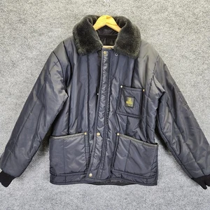 RefrigiWear Jacket Mens Large Blue Blue Quilted Insulated Work Coat Faux Fur - Picture 1 of 17