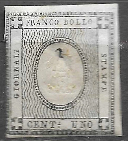 Italia Cerdeña: 1861 1c. Sello de periódico negro - Punch Cancelar - SGN62 - Usado Foto 1 de 1