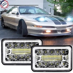 Pair 4x6" Square LED Headlights High Low Beam With DRL For Ford Probe 1993-1997 - Picture 1 of 13