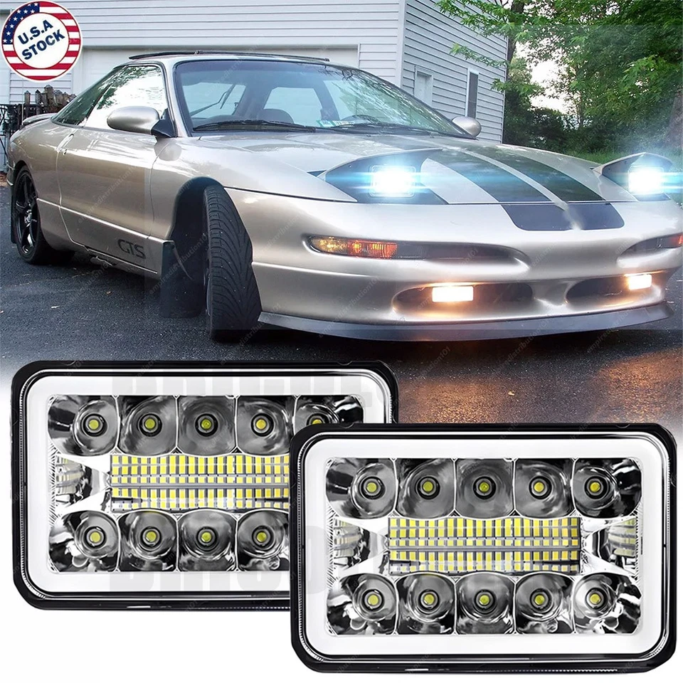 Par de faros LED cuadrados de 4x6" de haz alto bajo con DRL para Ford Probe 1993-1997 Foto 1 de 4