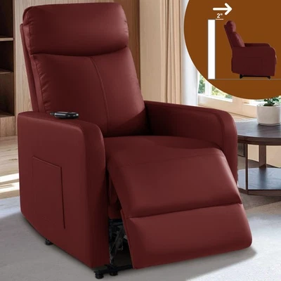 Sillas reclinables eléctricas de pared cero, reclinable pequeño para espacios pequeños, cuero sintético Foto 1 de 4
