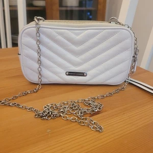 Rebecca Minkoff Mini Crossbody White Leather Double Zip Chain Strap-EXCELLENT - Picture 1 of 14