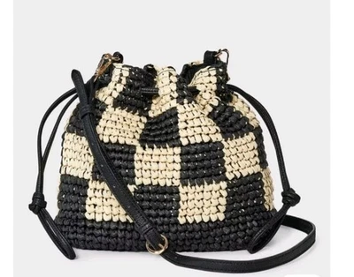 Bolso Bandolera Universal Tejido Paja Cubo Negro A Cuadros Nuevo con Etiquetas Foto 1 de 4