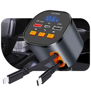 Retractable Car Charger, Bluetooth 5.3 FM Transmitter Adapter, Handsfree Call... - Photo 1 sur 7