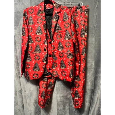 Men Christmas Suit Blazer Vest Pants 3pc Set Novelty Holiday Party Outfit Medium - Image 1 of 4